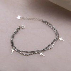 Stamped 925 Silver Cross Bracelet